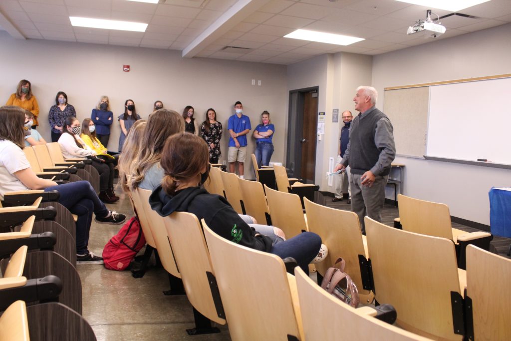 Tim Williams speaking to students