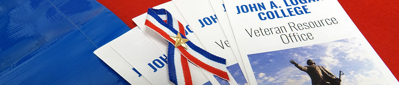 Table with Veterans Resource Office brochures and ribbon