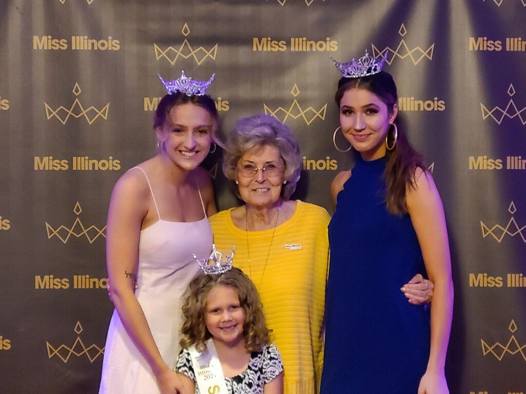 L-R Rebekah Crouse, Karen Sala-Dollens, Ashot Gentry, and John A. Logan College Princess Remy Thorpe. (Note this is Karen Sala-Dollens, 34th year as Pagent Director).