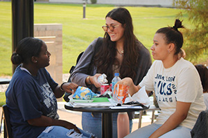 Students talking together in the John A. Logan College courtyard