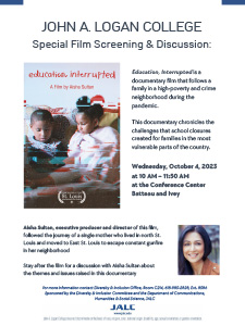 Flyer for special film screening and discussion of Education, Interrupted