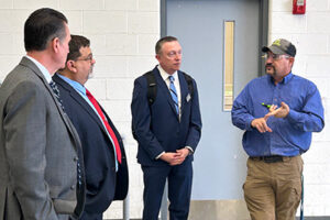 Illinois Community College Board Executive Director Dr. Brian Durham tours John A. Logan College (left to right Dr. Kirk Overstreet, Dr. Brian Durham, Scott Wernsman, and Bart Pulliam)