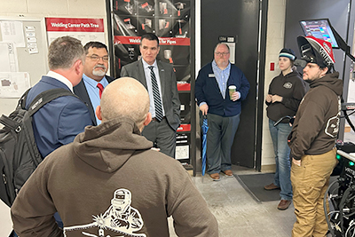 Illinois Community College Board Executive Director Dr. Brian Durham visits welding class at John A. Logan College.