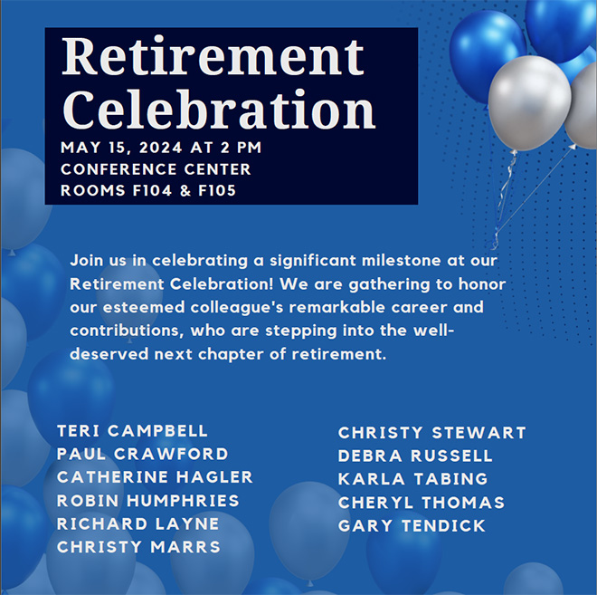 Retirement celebration flyer with balloons.