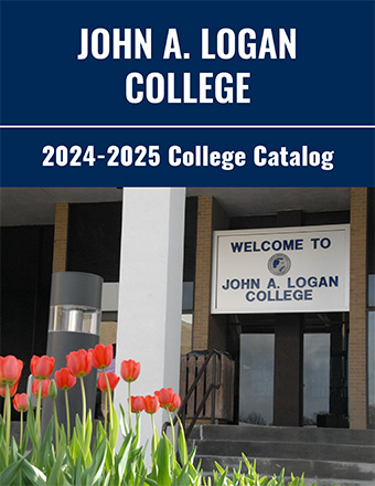 Front of the College with flowers and wording JOHN A. LOGAN COLLEGE 2024-2025 College Catalog