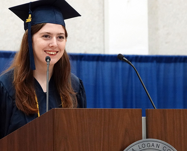 Student speaker Kaleigh Duncan at JALC graduation.