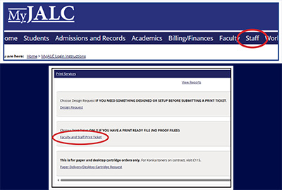 Screenshot showing faculty and staff where to click.