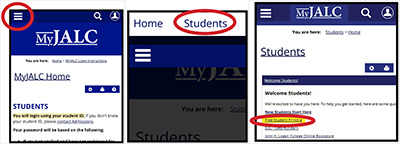 Screenshots showing students where to click.