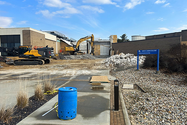 Construction work at the west entrance to John A. Logan College.