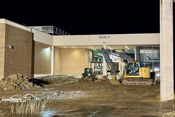 Construction work at the west entrance to John A. Logan College.
