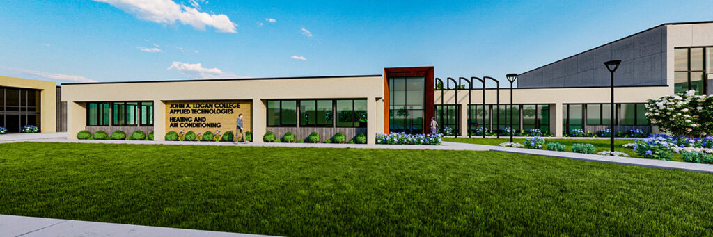 Rendering of the outside of the HVAC area of the new Career and Technical Education Center.