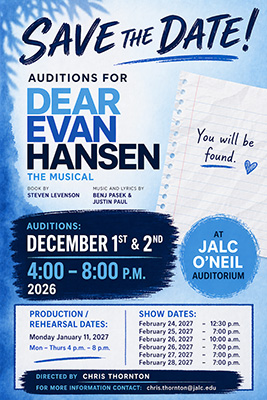 Poster with information about Auditions for Dear Evan Hansen the Musical.