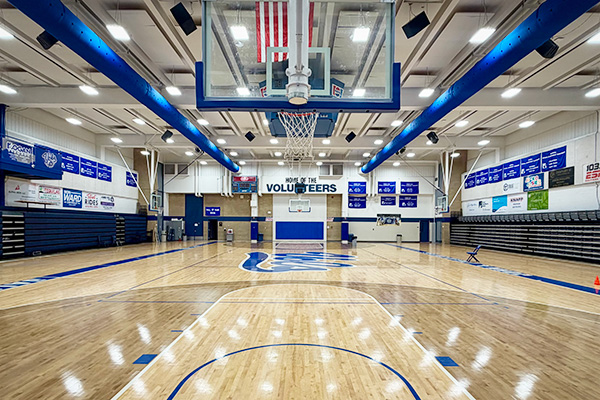 Basketball court in Brewer Gymnasium.