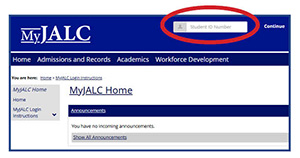 MyJALC homepage screenshot with Login area circled.