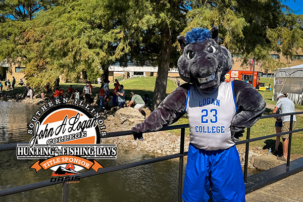 JALC mascot Charger at Hoffard Pond during Southern Illinois Hunting and Fishing Days at John A. Logan College.